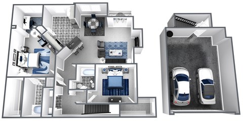 Floor plan for 2 beds, 2 baths, 1348 sqft